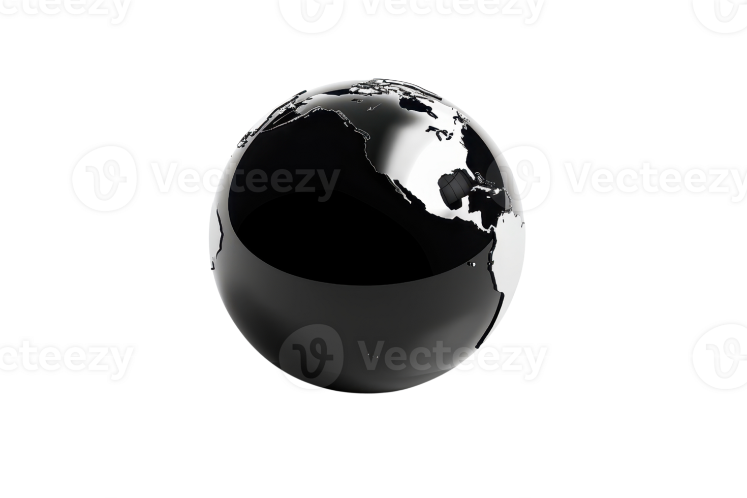 Monochrome rendered globe highlighting North and South America, depicting a modern and stylish earth representation. png
