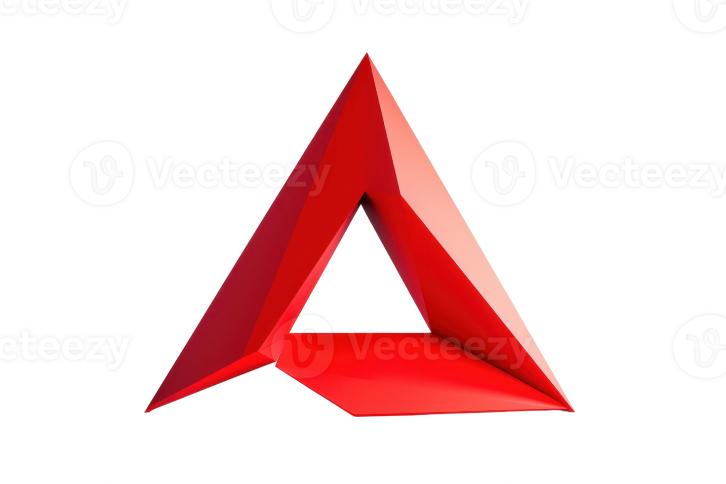 3D red triangular geometric shape, modern abstract design element for digital art, logo, or decoration, isolated on transparent background. png