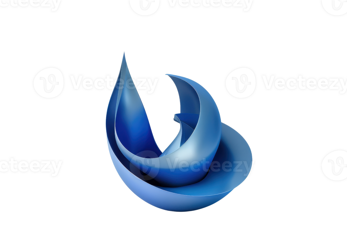 Abstract blue 3D sculpture isolated on transparent background. Modern artistic design with curves and smooth surfaces, perfect for contemporary themes. png
