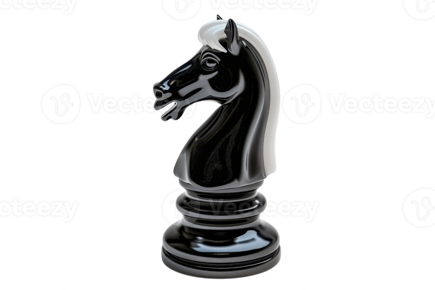 Black chess knight piece isolated on a transparent background. representing strategy, game planning, and intellectual challenge. png