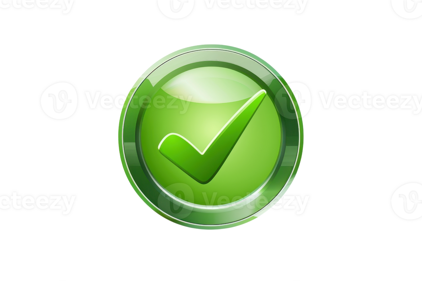 A vibrant green check mark symbol on a circular button, representing confirmation, approval, or completion on a transparent background. png