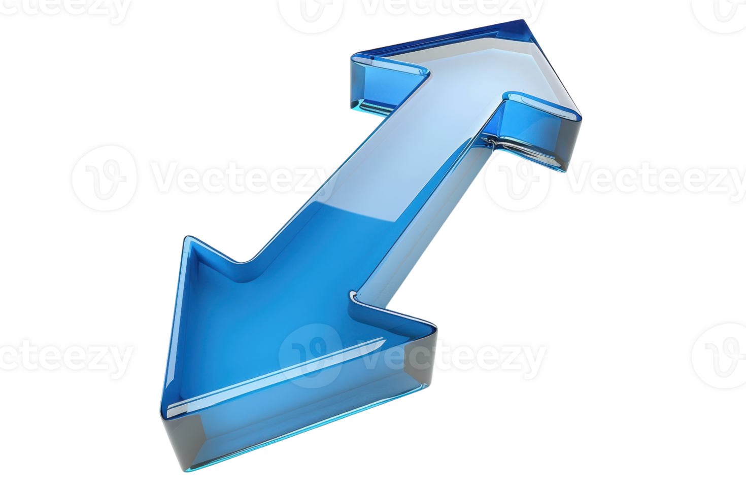 3D blue arrow pointing in two directions, symbolizing growth and decline, concept for progress, decision making, or change. png