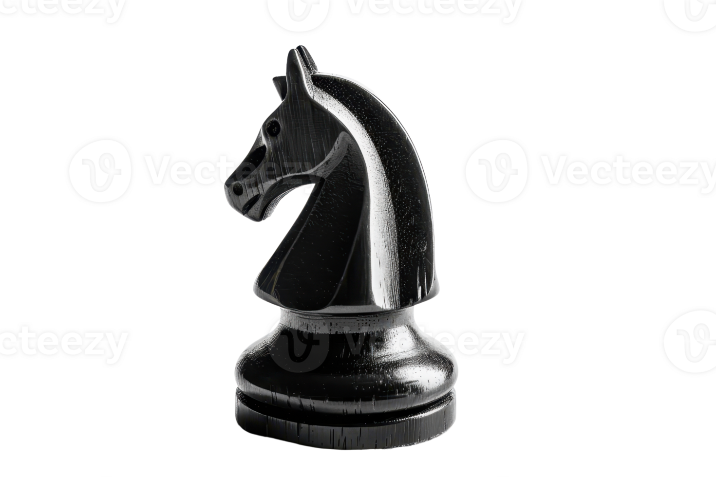 Close-up of a black knight chess piece isolated on transparent background. Ideal for strategy, competition, or intellectual visuals. png