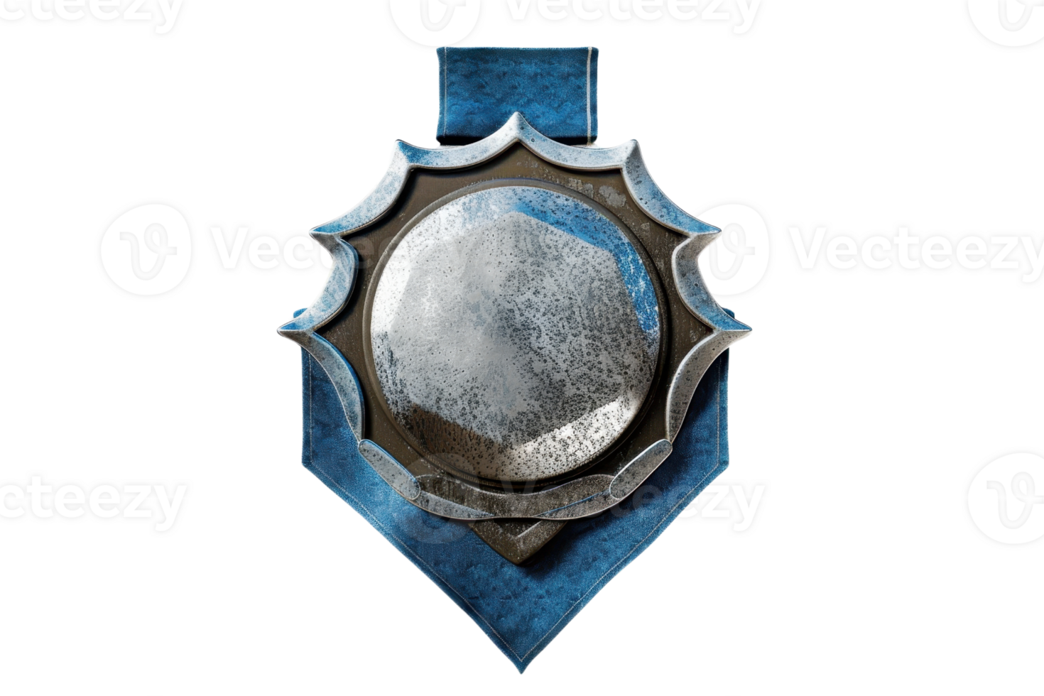 A metallic emblem with a circular centerpiece and blue accents. Perfect for use in games, designs, or as an icon. png