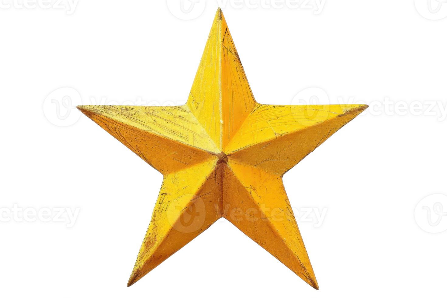 A bright yellow 3D star with a rustic texture, perfect for use in design, decoration, and festive projects, isolated on a transparent background. png