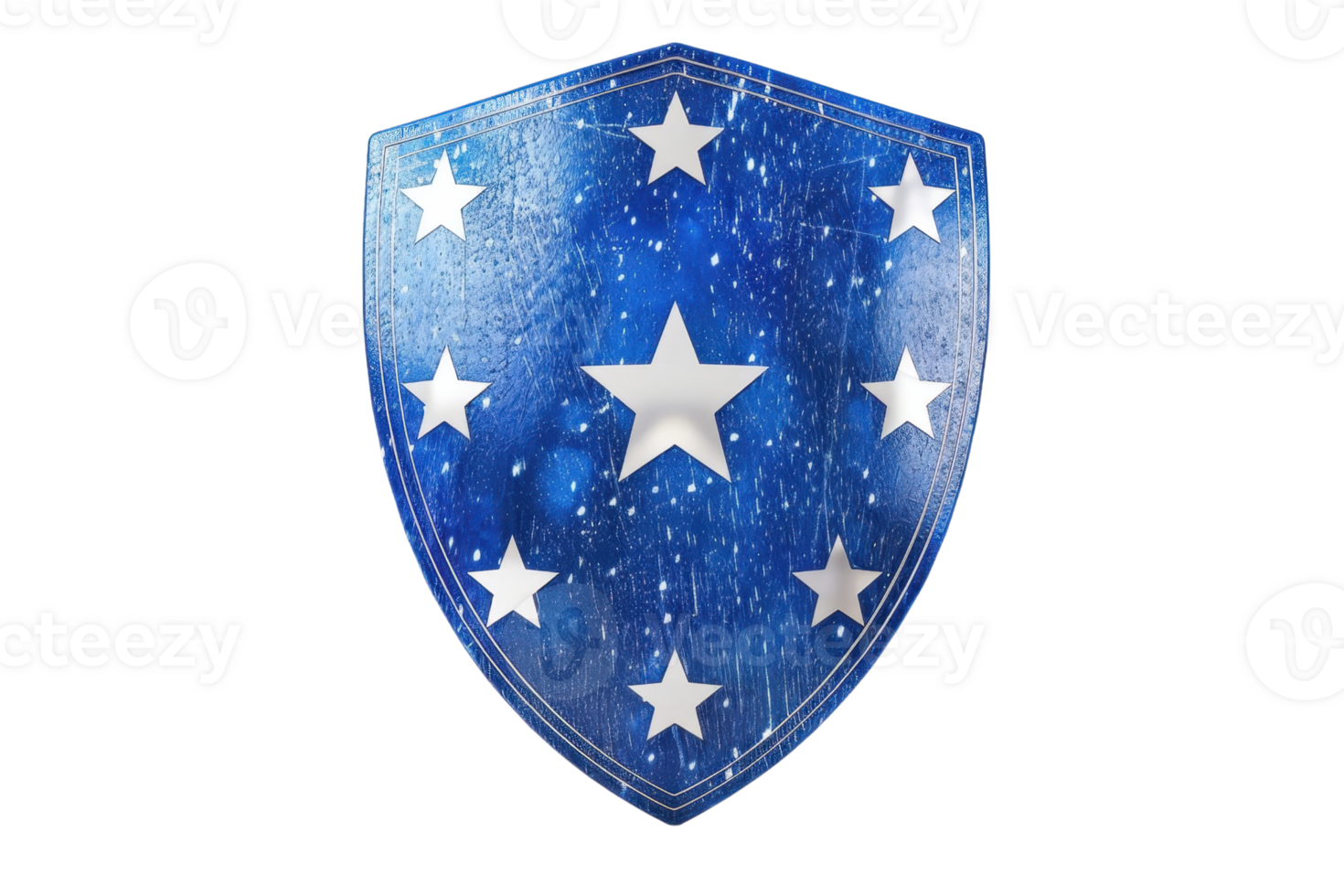 Blue shield with white stars, representing protection, patriotism, and strength. Ideal for security, defense, and national themes. png