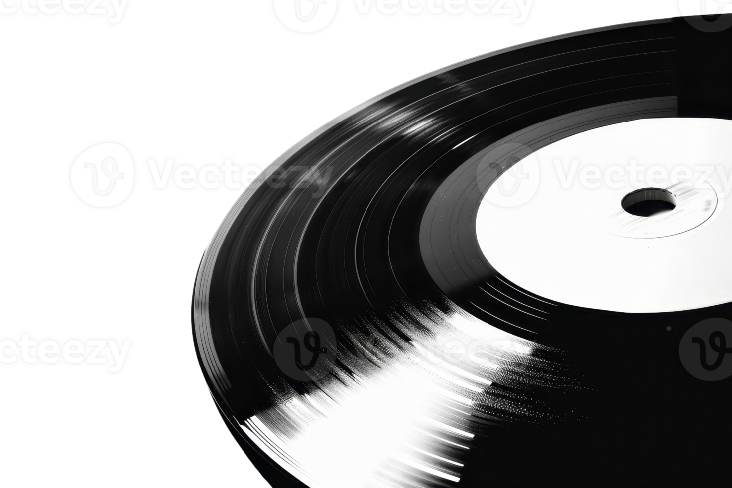Close-up of a classic vinyl record with a blank label, showcasing grooves and details, perfect for music and vintage media themes. png