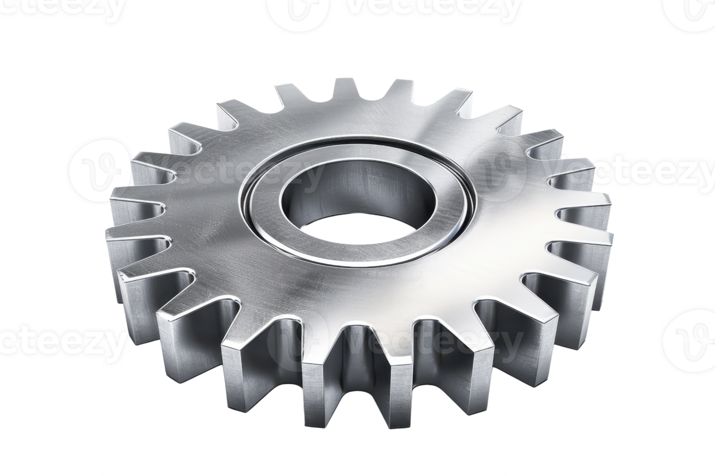 Close-up of a metallic gear wheel, showcasing its teeth and symmetry, ideal for industrial and mechanical concepts. png