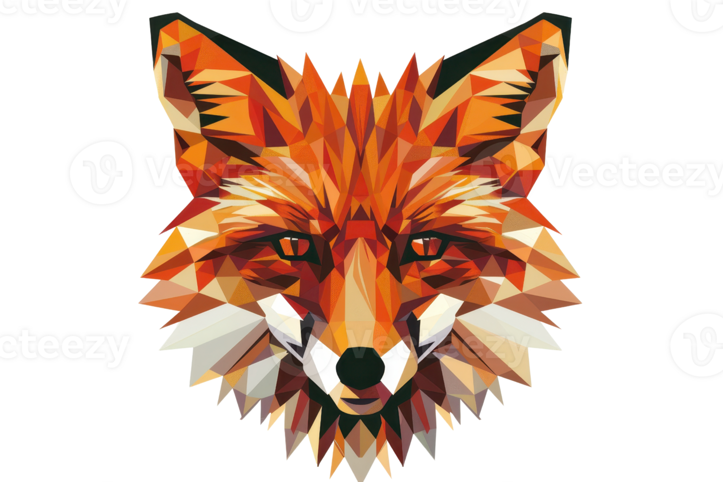Geometric polygonal fox artwork showcasing vibrant shades of orange and intricate details, perfect for modern design projects. png