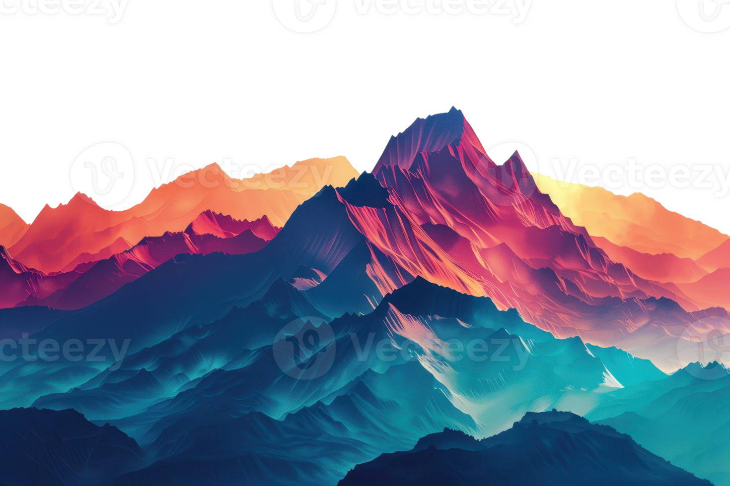 Digital art of a mountainous landscape with vibrant sunset colors blending into the peaks and valleys. png