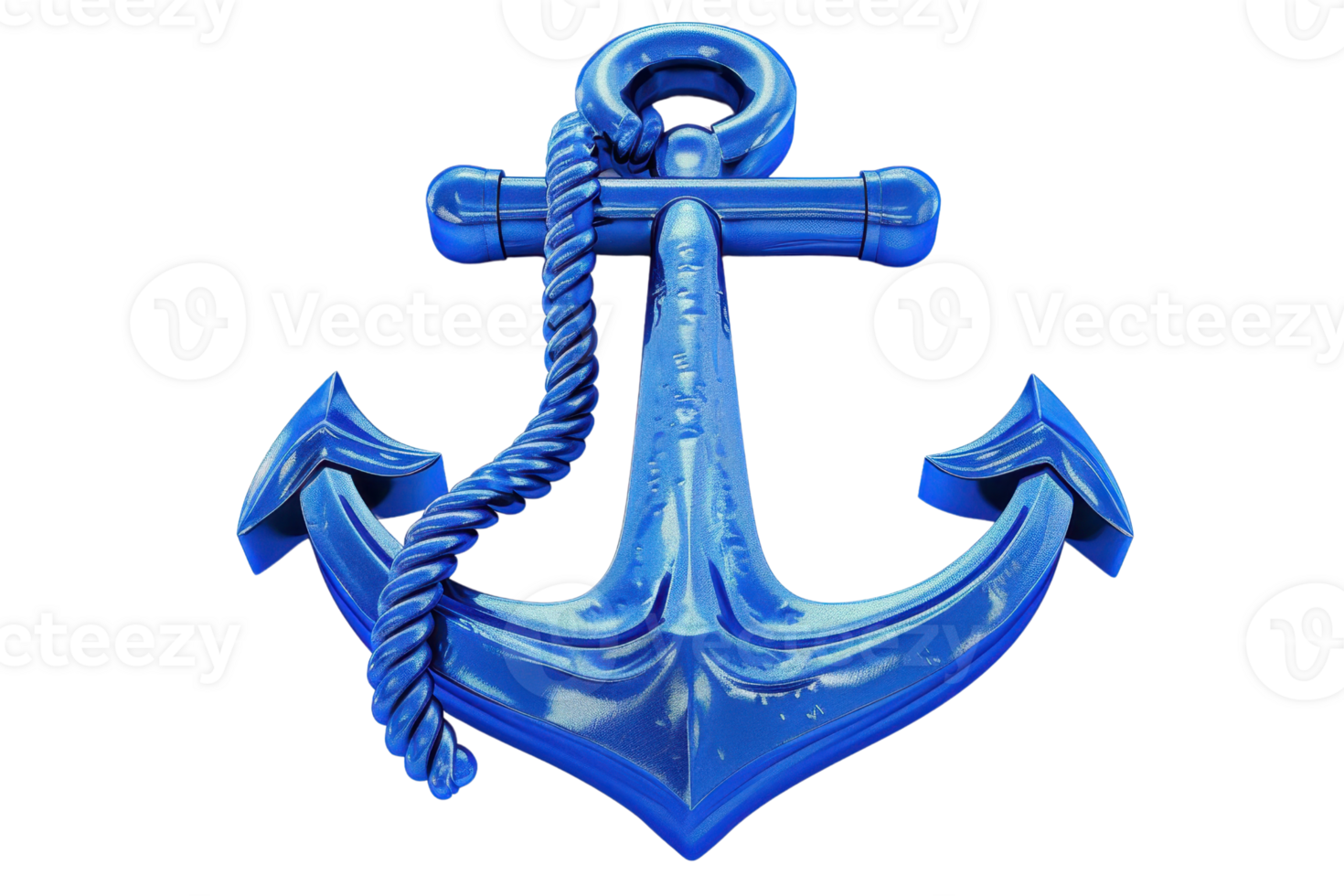 High-resolution image of a vibrant blue anchor with detailed texture and a wrapped rope, isolated on a transparent background. png