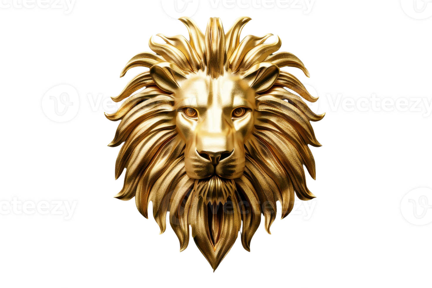 Golden lion head emblem with intricate details, representing strength, power, and royalty, perfect for logos, designs, and decorative purposes. png