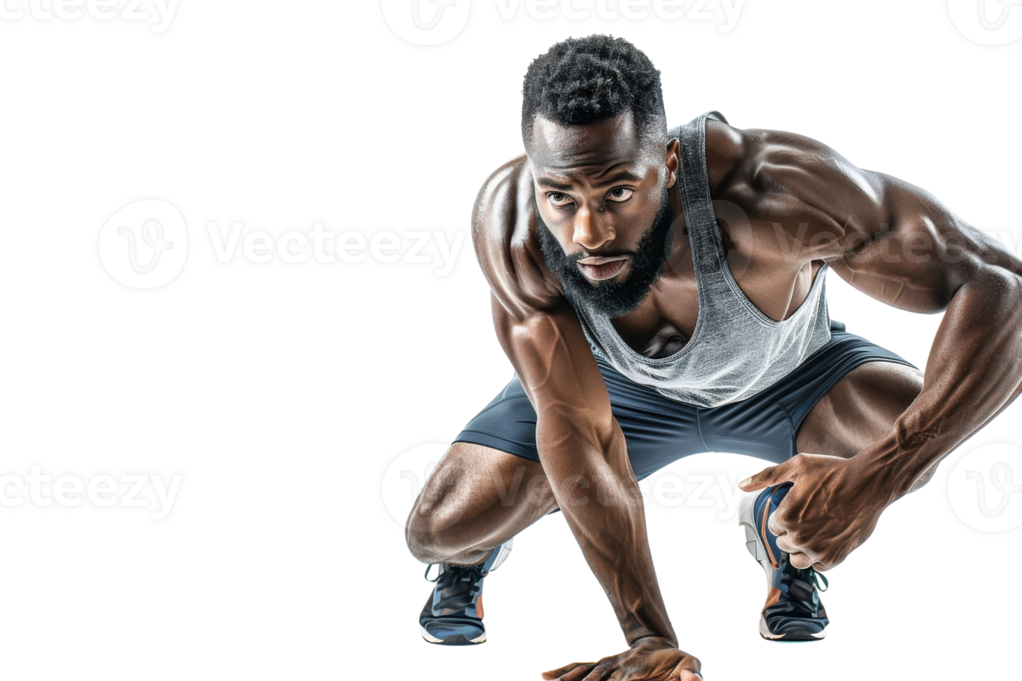 Muscular athlete in workout attire, poised for action. Ideal for fitness, motivation, and health-related themes. png
