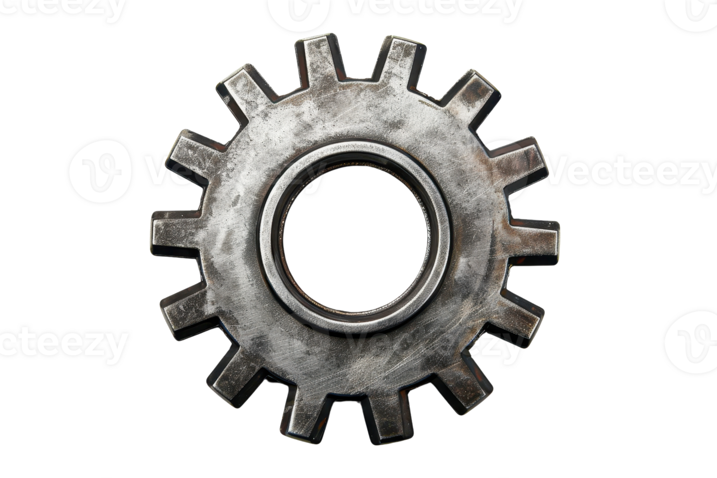 High-resolution image of a metallic gear on a transparent background. showcasing intricate details and mechanical design ideal for industrial themes. png