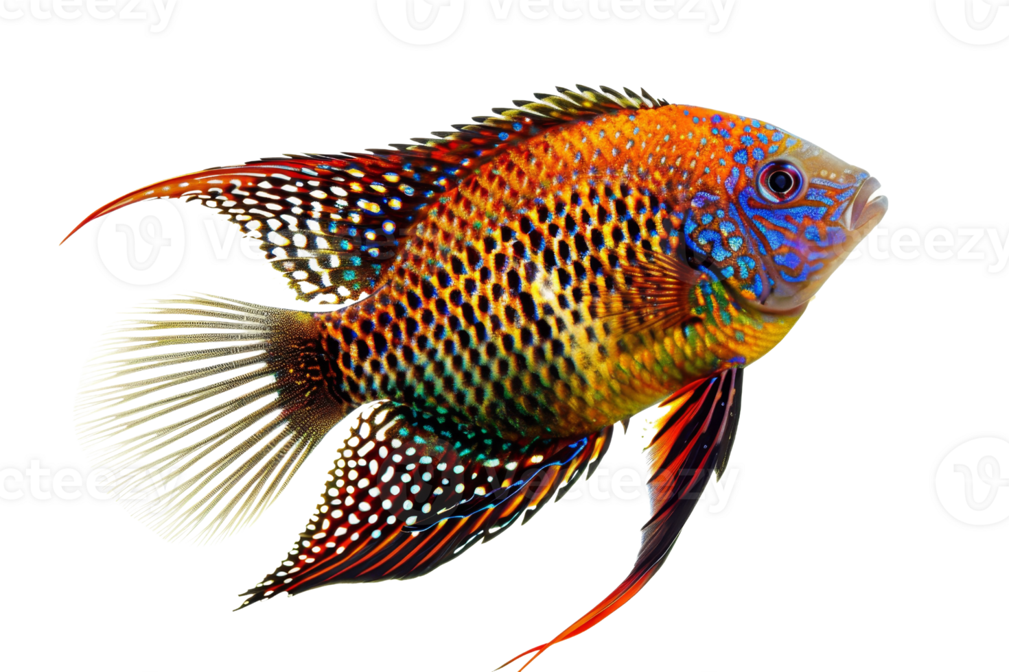 Vibrant tropical fish displaying stunning colors and intricate patterns isolated on a transparent background. ideal for aquatic themed designs. png