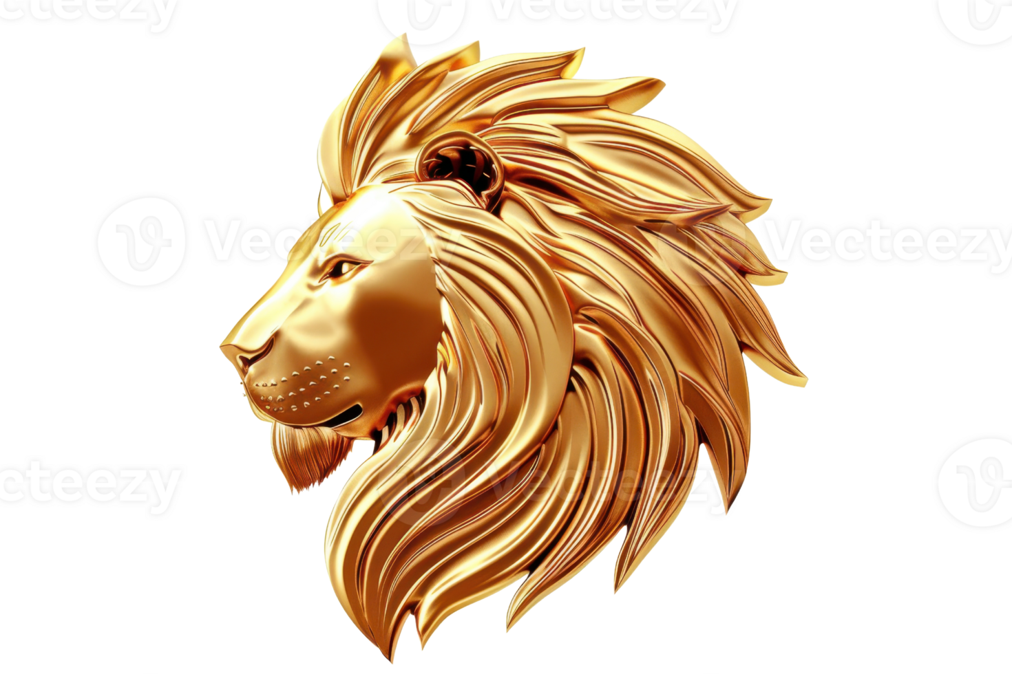 Golden lion head art isolated on transparent background. symbolizing strength, royalty, and elegance with intricate detailing and majestic presence. png