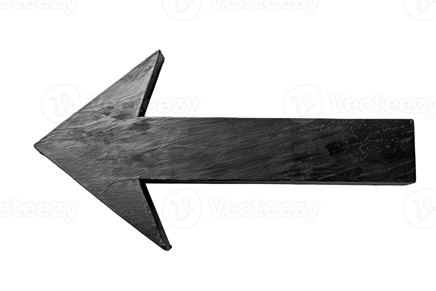 Black wooden arrow pointing left isolated on transparent background. ideal for direction, navigation, and indication concepts. png