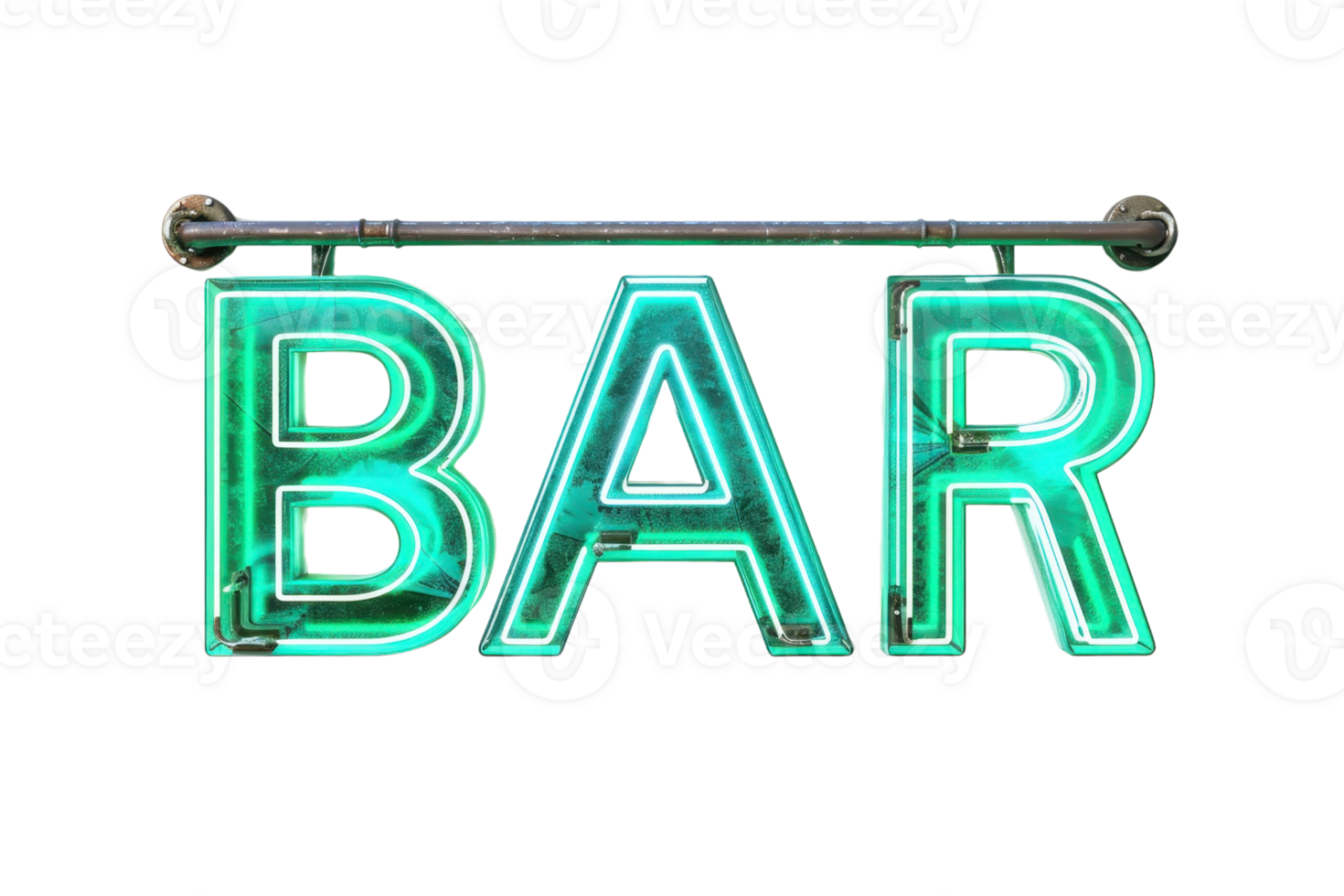 Bright green neon bar sign, glowing vividly in the dark, suitable for nightlife and club themes, showcasing a retro vibe. png