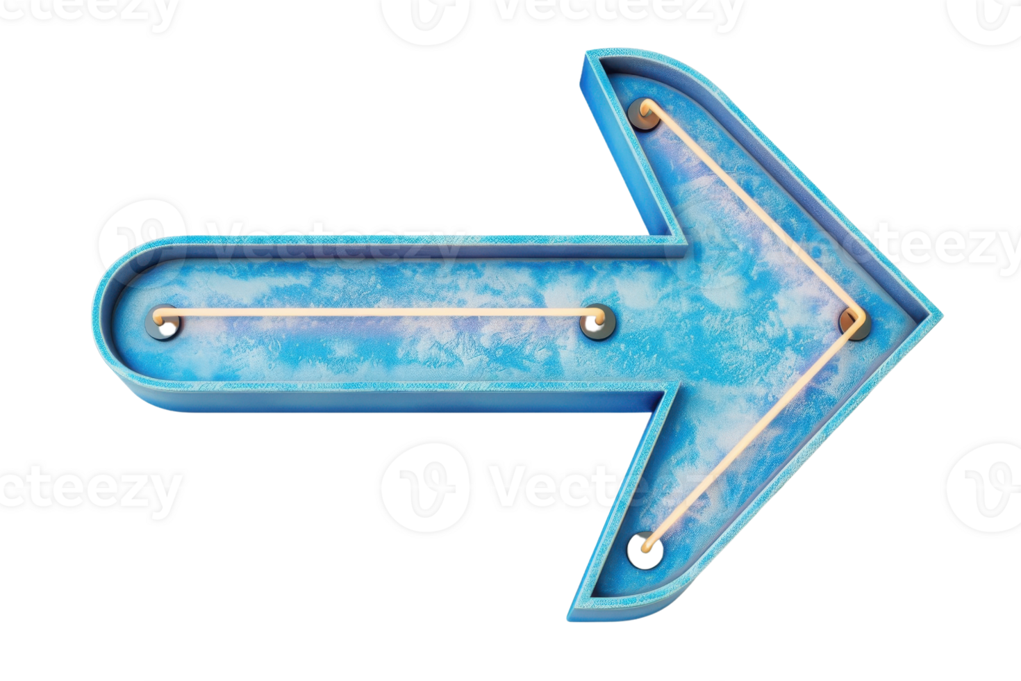 Blue neon arrow sign isolated on transparent background. Retro neon light sign in the shape of an arrow pointing to the right. png