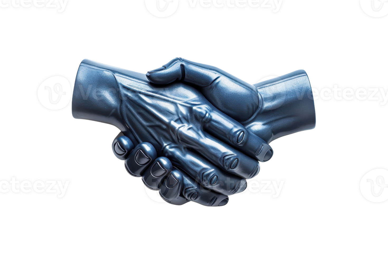 Metallic handshake representing futuristic collaboration and technology in business and teamwork with a modern touch. png