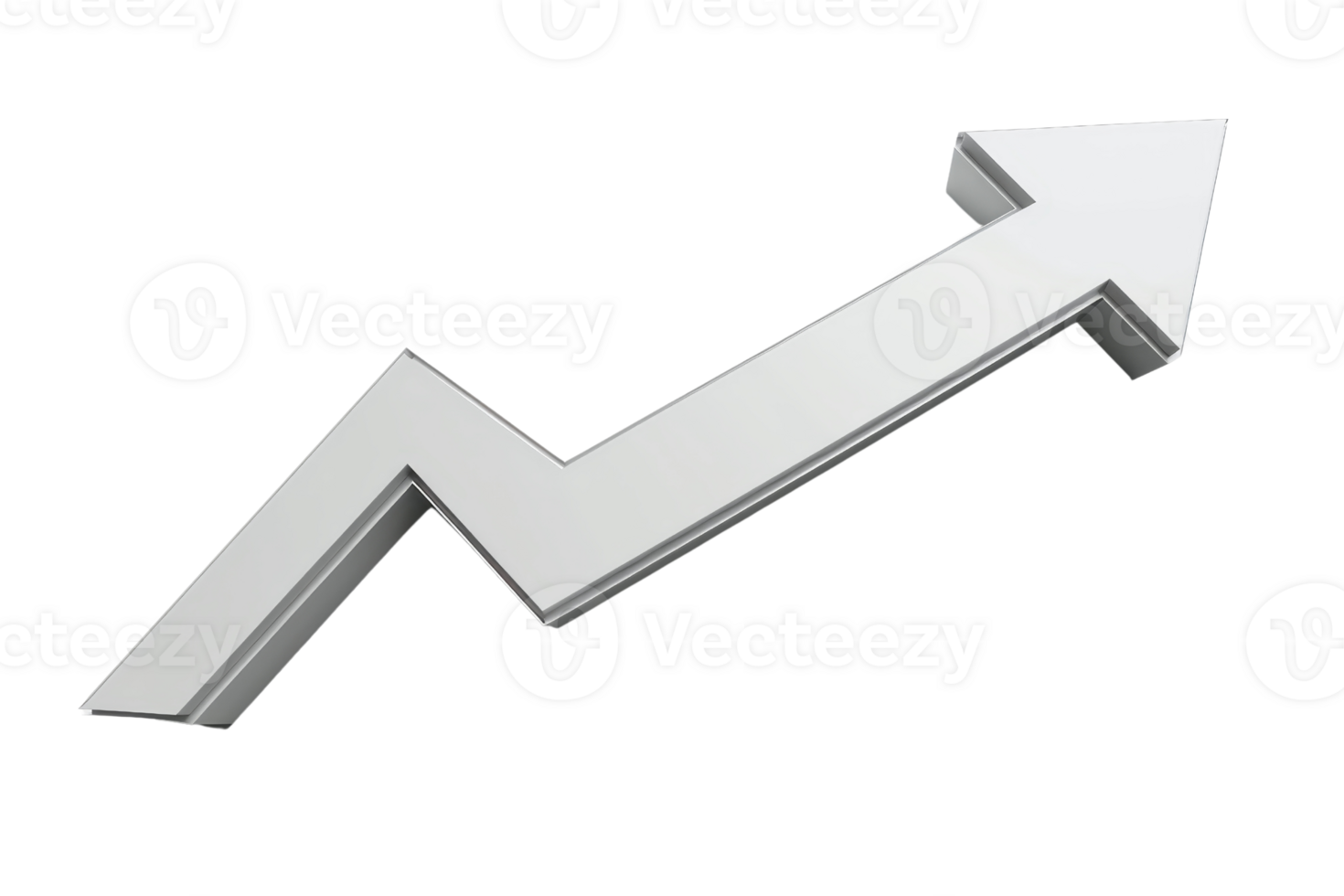 A sleek white 3D arrow symbolizing growth or progress, isolated on a transparent background, ideal for business and financial presentations. png