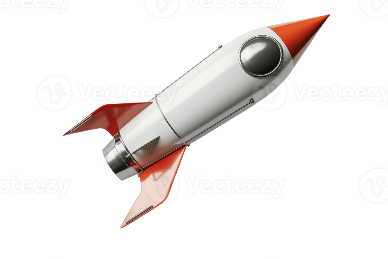 A stylish 3D rendered rocket with a sleek design and red accents, representing space exploration and futuristic technology. png
