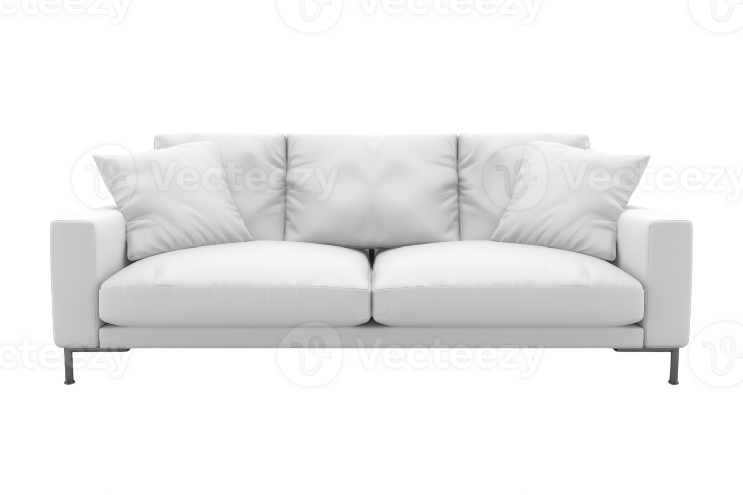 Elegant white sofa with soft cushions and sleek design, perfect for a modern living room setting. High-quality upholstery and comfortable seating. png