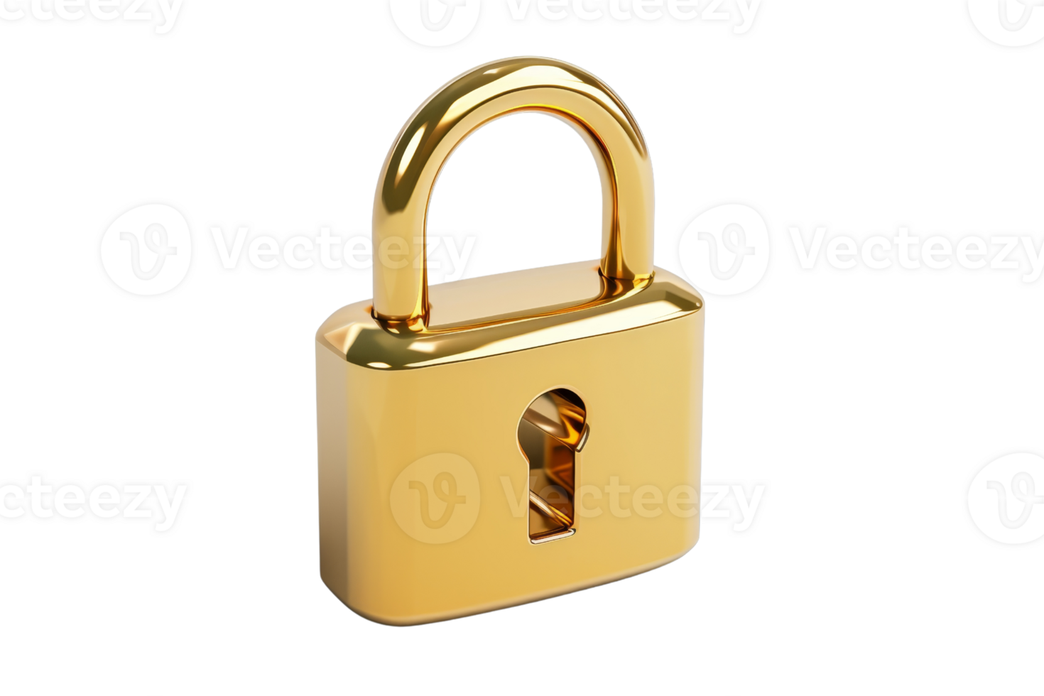 Shiny golden padlock isolated on transparent background. Symbol of security, privacy, and protection. Ideal for safety concepts and secure access visuals. png