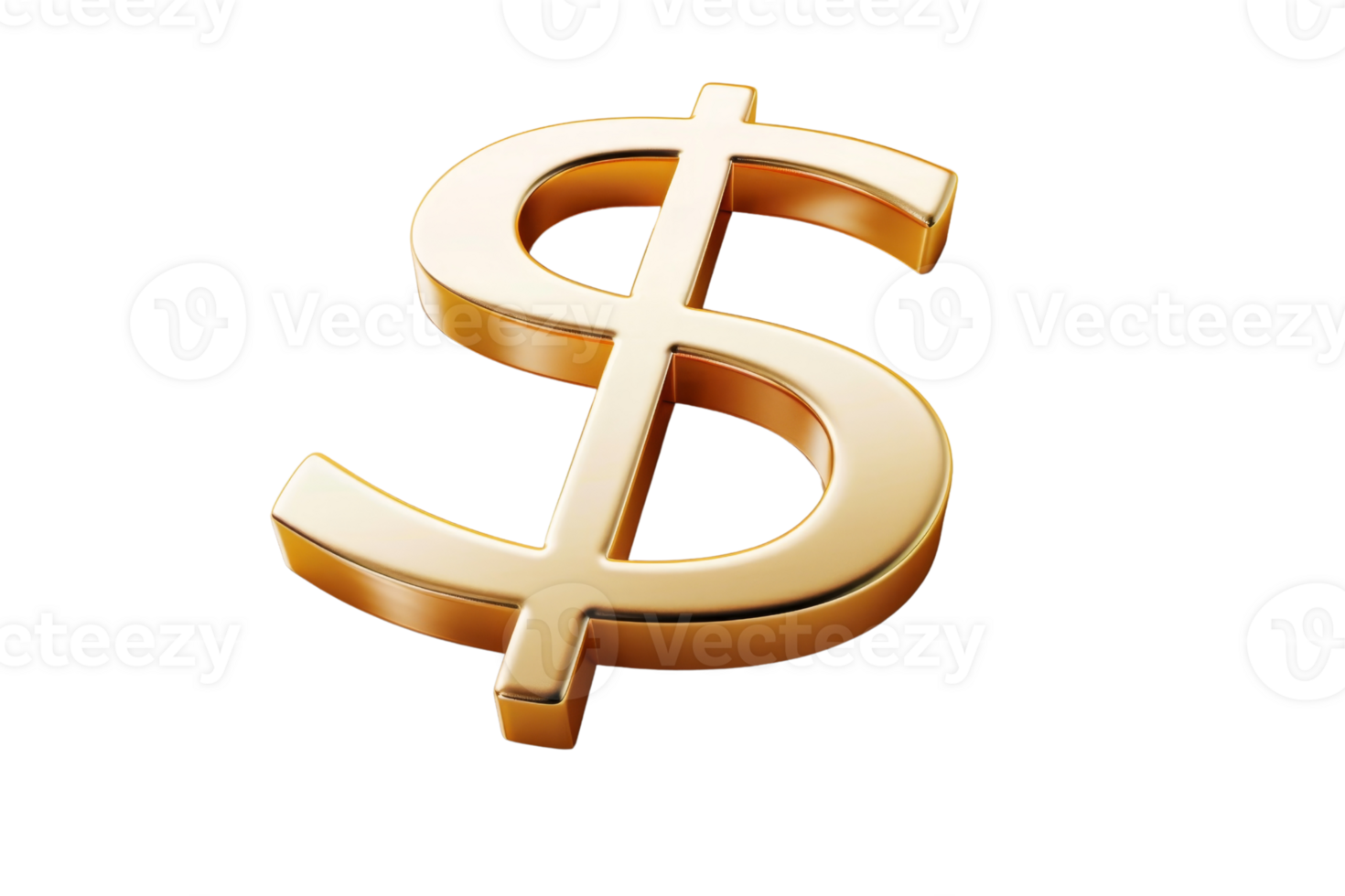 Gold dollar sign isolated on transparent background. represents wealth, finance, business, and money concepts for stock photo purposes. png