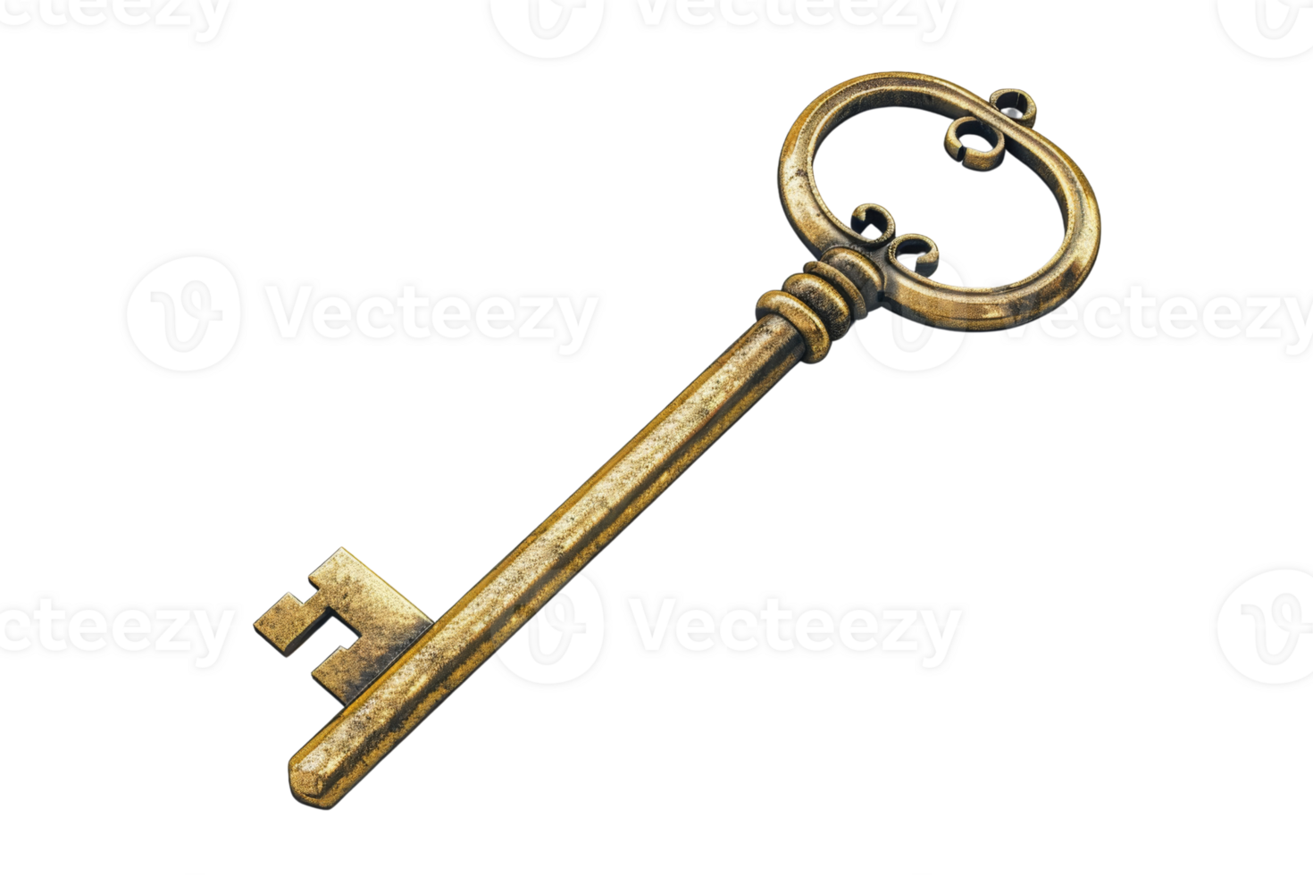 Vintage bronze key against a transparent background. symbolizing mystery, security, and history in an isolated and detailed image. png