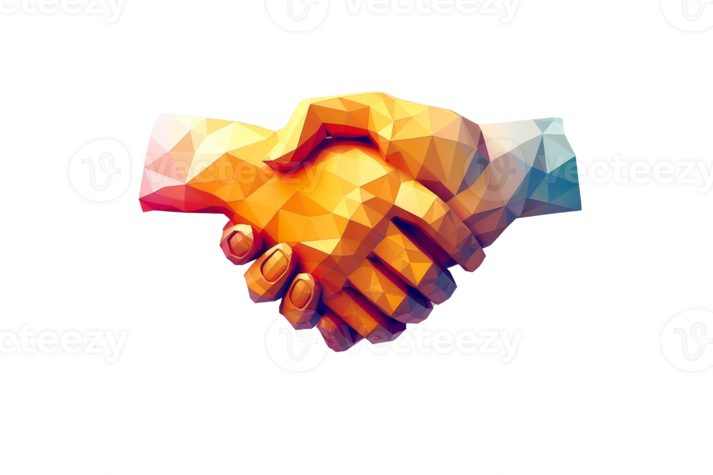 Low poly art of a colorful handshake representing partnership, agreement, and collaboration on an isolated transparent background. png