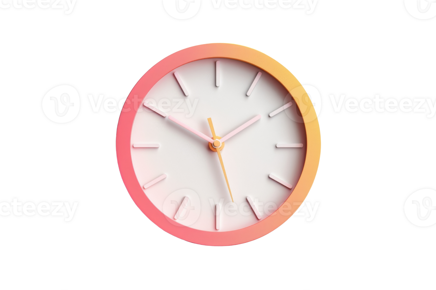 Minimalist wall clock with gradient pink and orange frame, isolated on transparent background. Simple and modern design for home or office decor. png