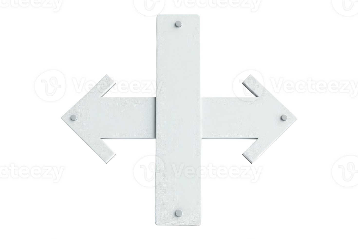 White signpost with double arrows pointing left and right, isolated on a transparent background. signifies direction and choice. png