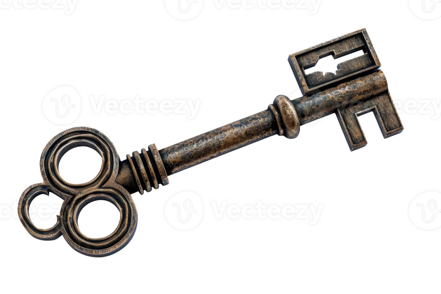 Vintage metal key isolated on transparent background. Antique, old-fashioned key symbolizing mystery, security, and access. png