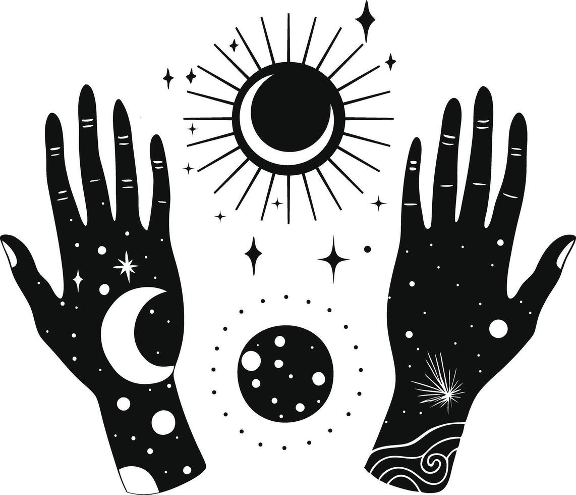 Female Hands and Boho Mystical vector