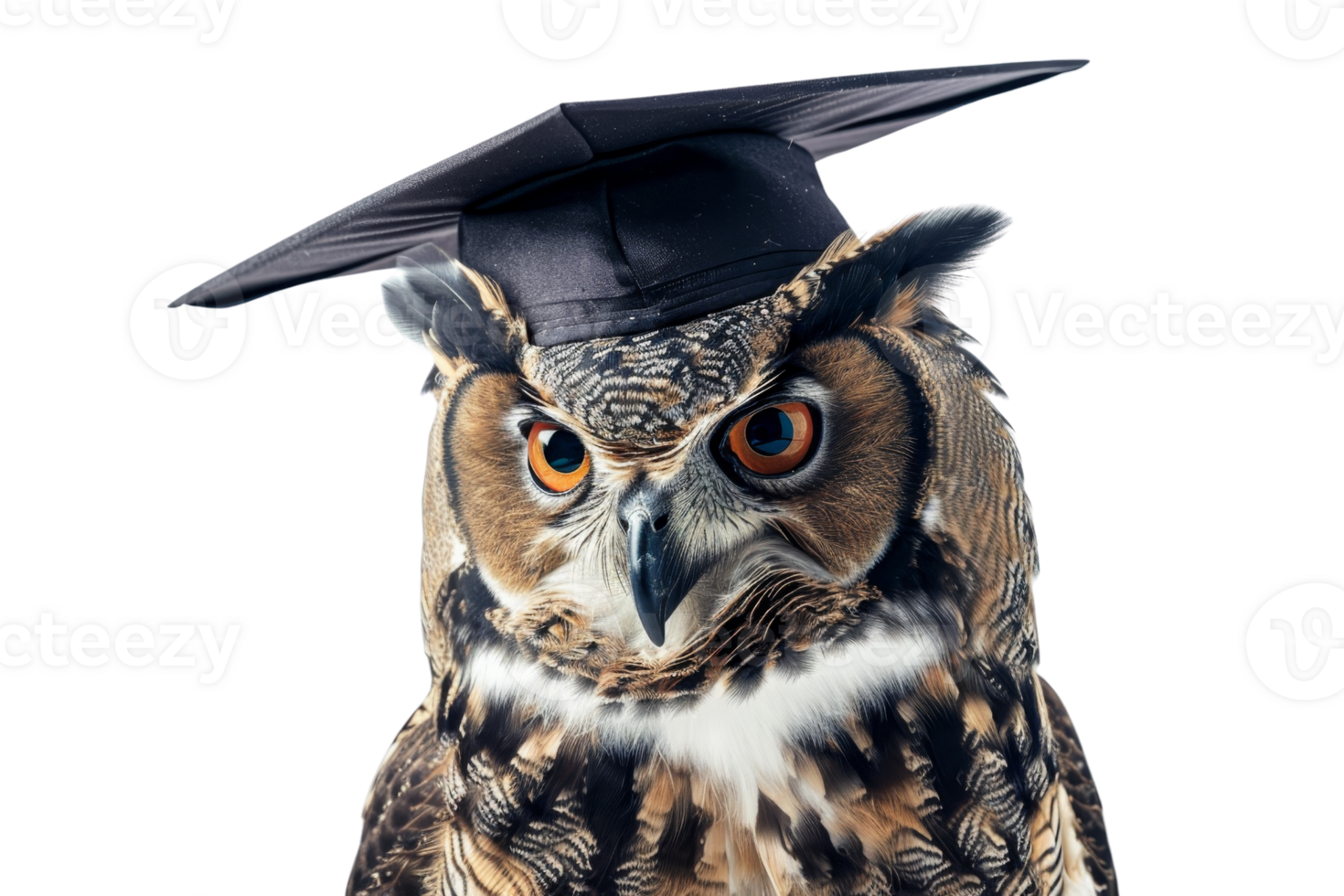 Wise owl wearing graduation hat looking serious. Perfect for education, intelligence, wisdom, and academic themes. png