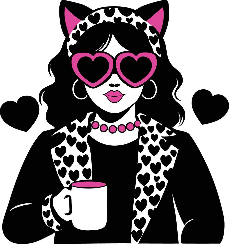 beautiful woman face in sunglasses heart vector