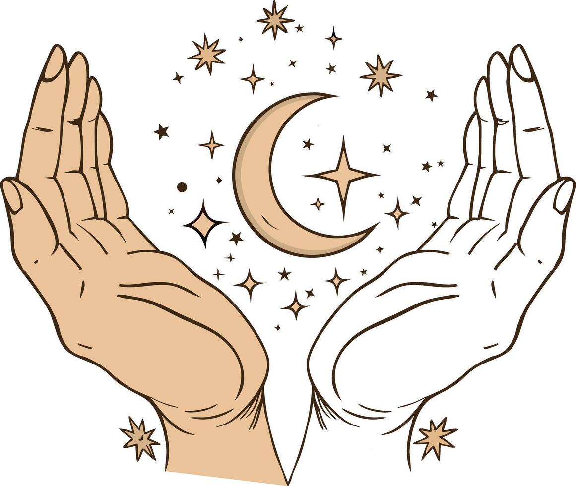 Hands Moon Mystic Boho vector