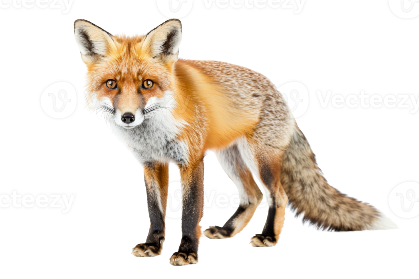 A high-quality image of a red fox standing alertly. Perfect for wildlife, nature, and animal concept projects. png