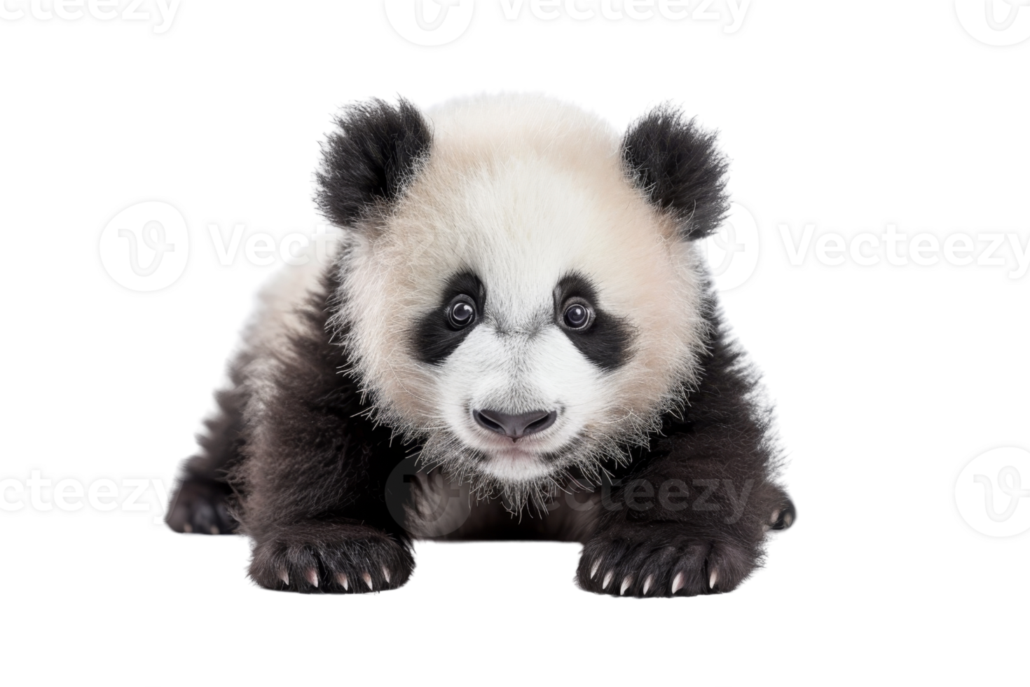 Adorable baby panda cub with black and white fur lying down, isolated on transparent background. showcasing cute wildlife charm. png