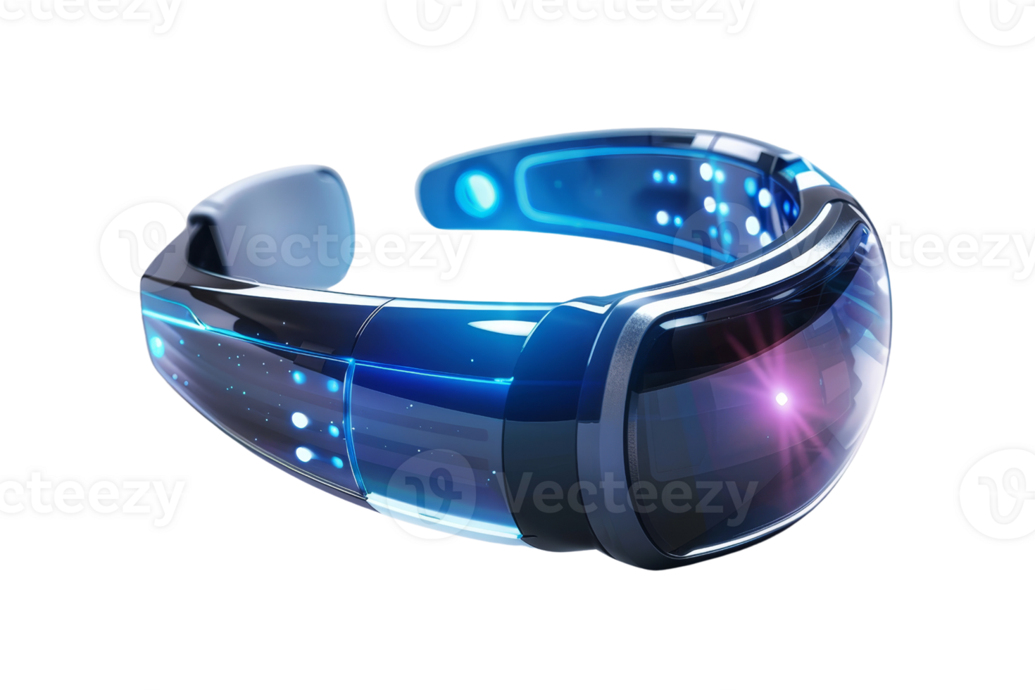 Futuristic smart glasses with a sleek design, glowing with blue light, representing cutting-edge wearable technology and augmented reality. png