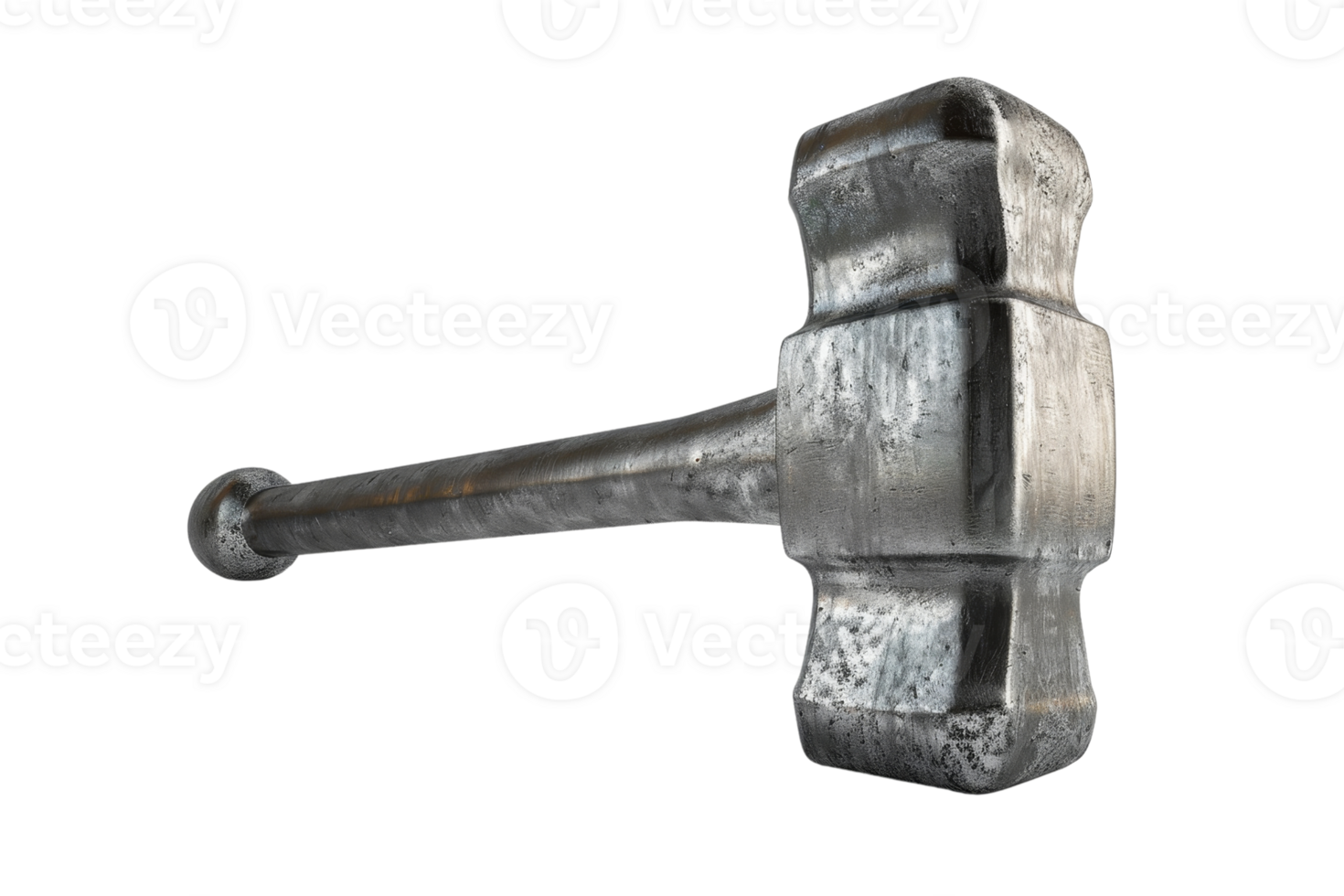 Heavy iron sledgehammer with a worn, metallic finish isolated on a transparent background. ideal for construction and demolition themes. png