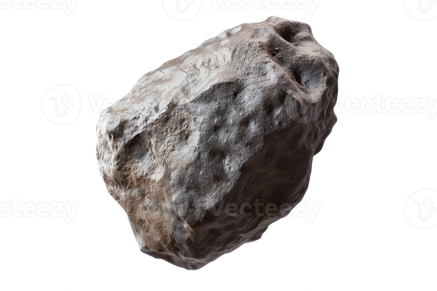 High-resolution image of a gray rock with rugged texture and irregular shape, isolated on a transparent background. png