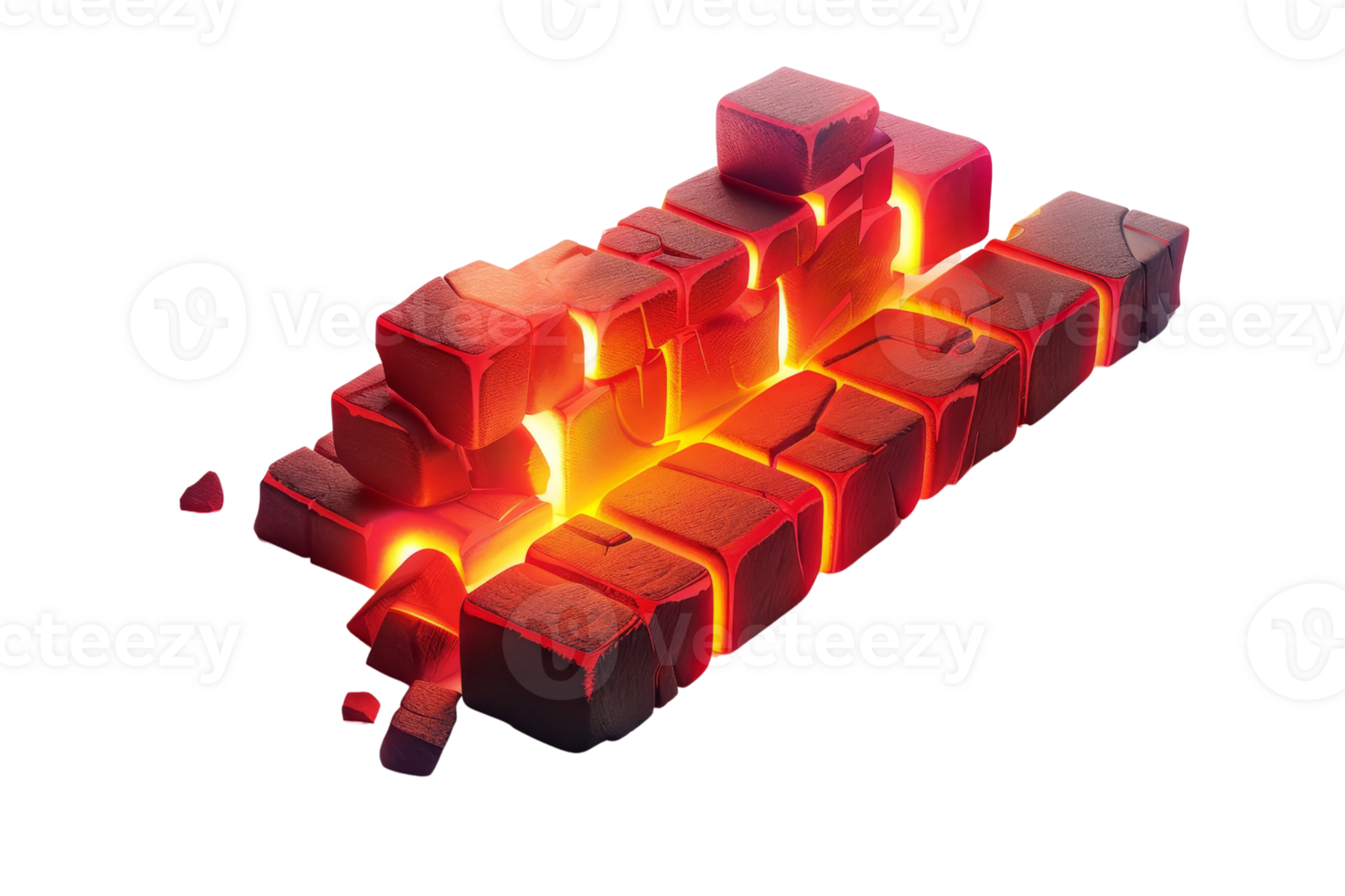 Glowing hot lava cubes radiating intense heat, depicting a volcanic and geothermal energy concept. png