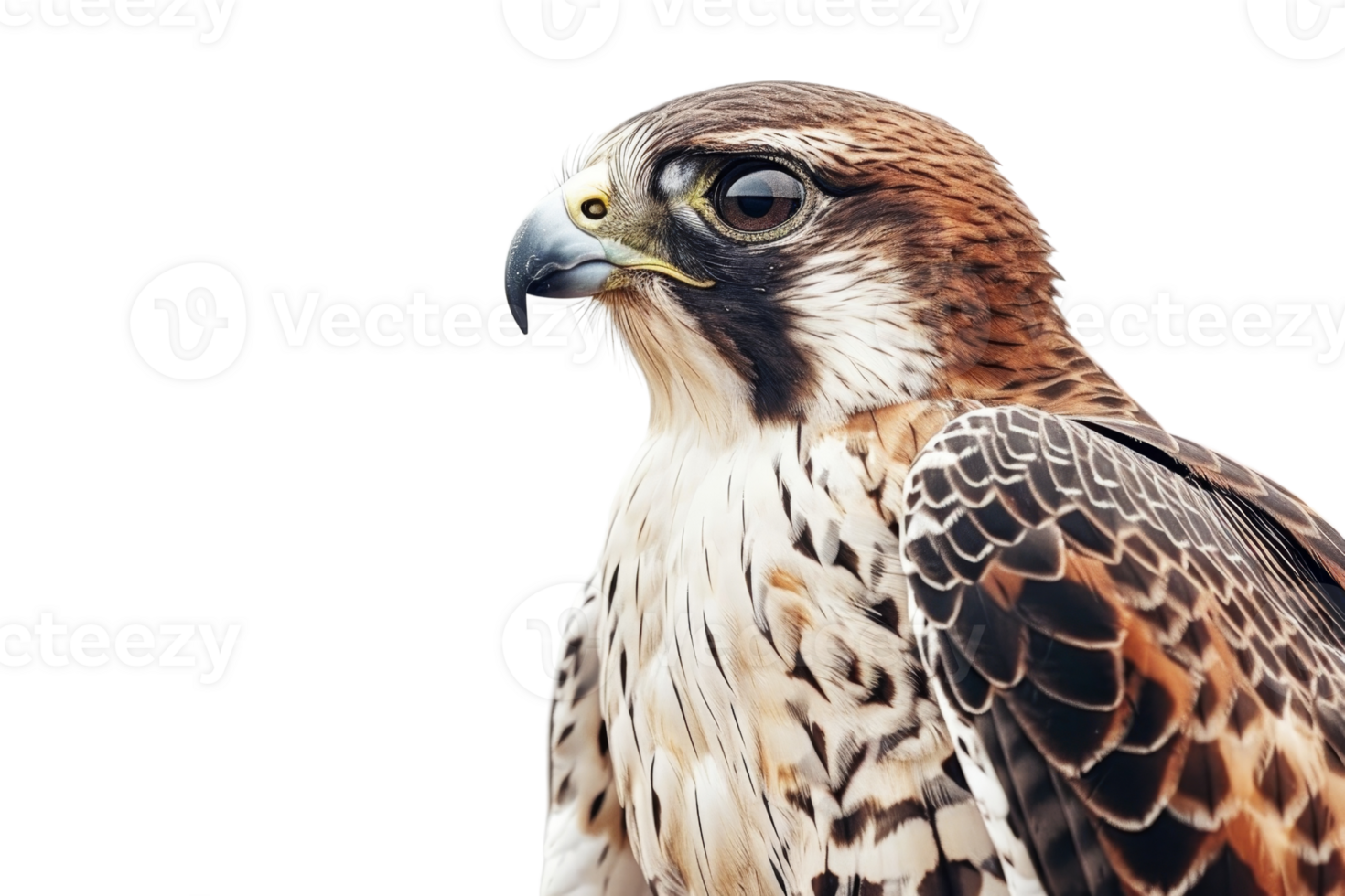 Detailed close up of a majestic bird of prey with sharp eyes and intricate feather patterns depicts the beauty and power of wildlife. png