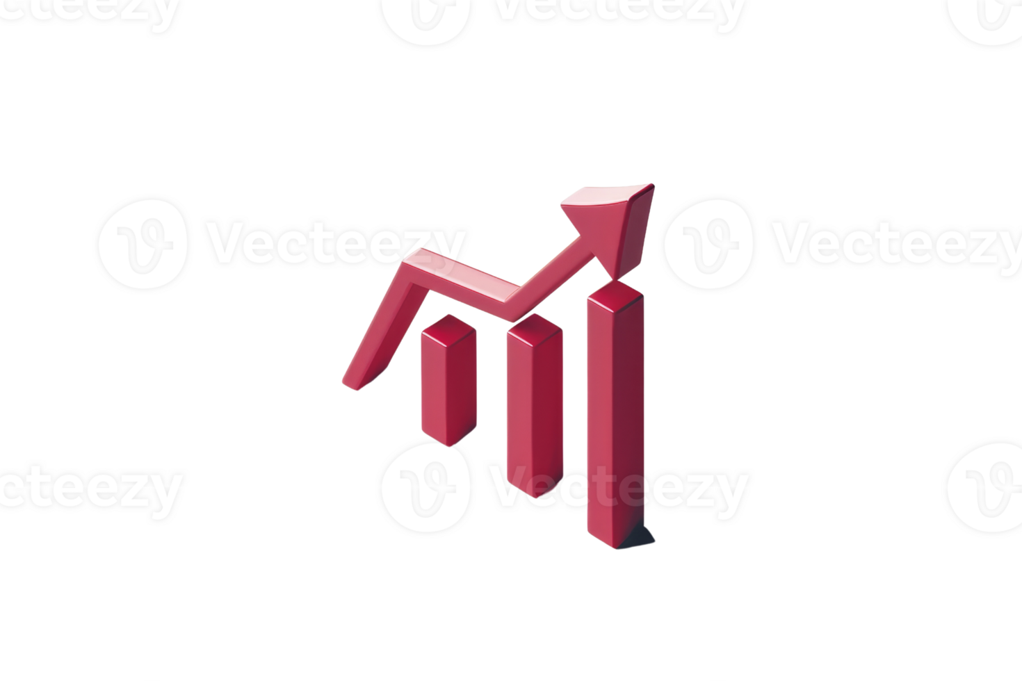 3D red bar chart with arrow showing growth trend, representing business success and financial increase. png