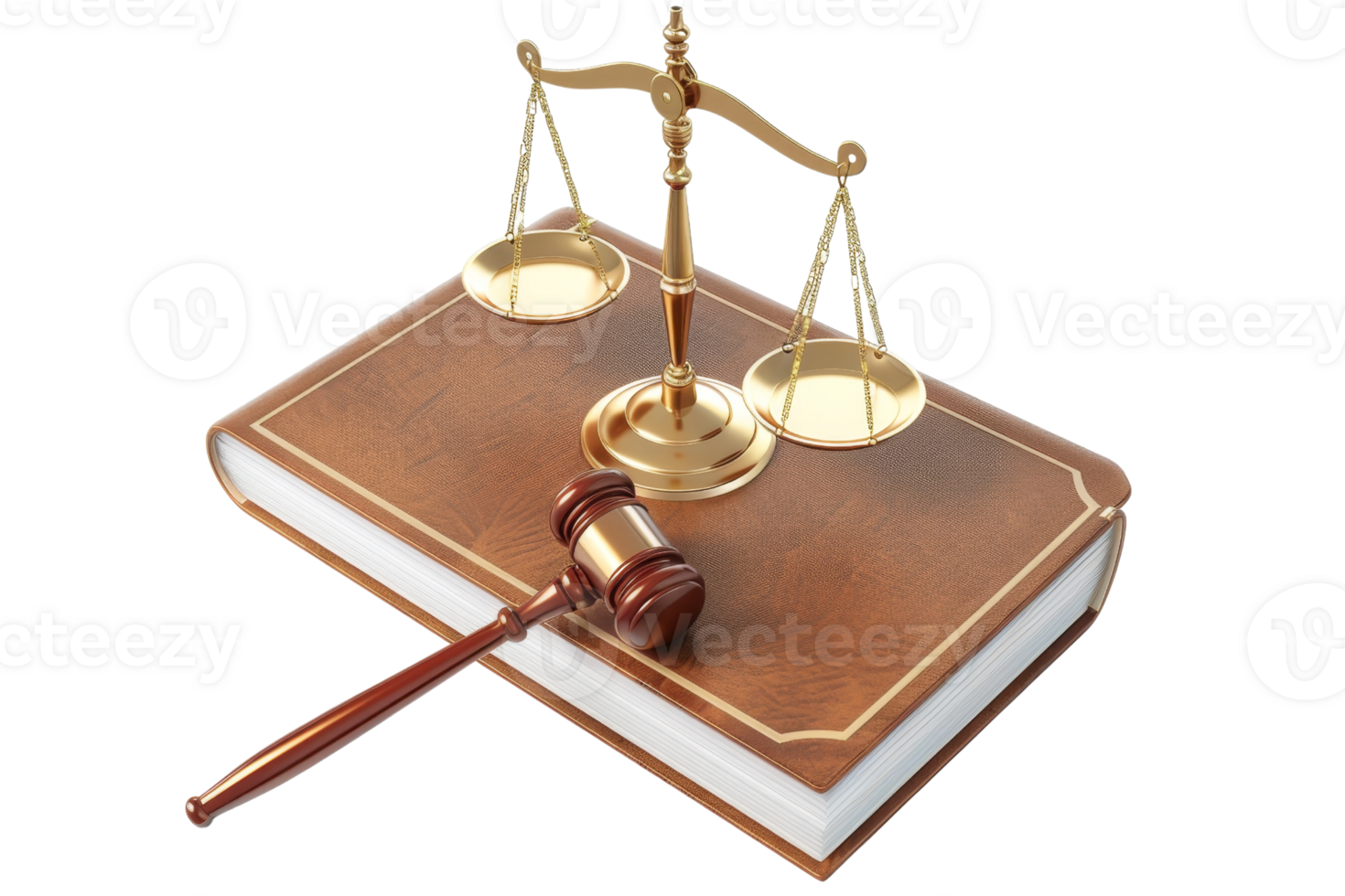 Law and justice concept with scales of justice, gavel, and legal book, emphasizing fairness and legal proceedings on a transparent background. png