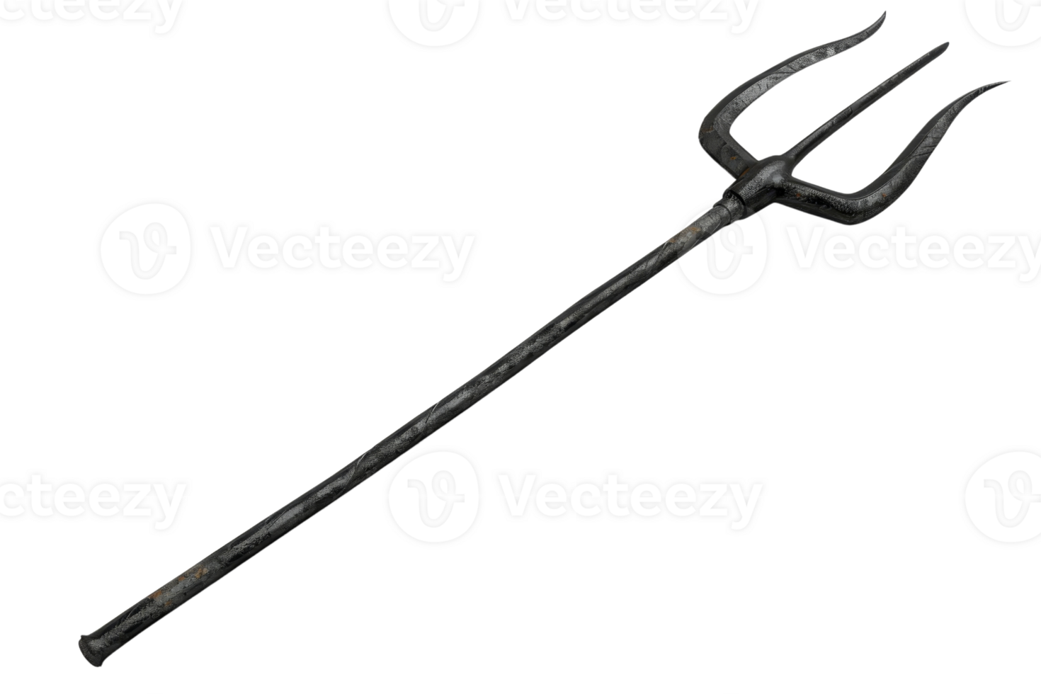 A high-quality image of a black trident with three sharp prongs, perfect for themes related to mythology, fantasy, or weaponry. png