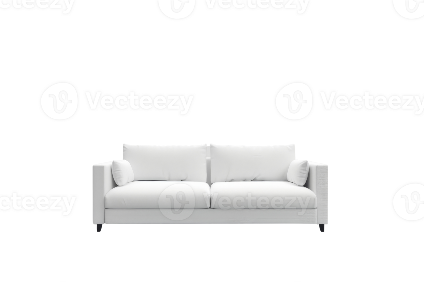 Modern white sofa with clean lines and plush cushions, perfect for contemporary living spaces, bringing a touch of elegance and comfort. png