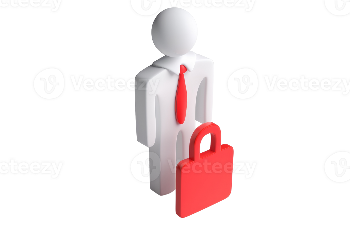 3D render of a business person icon with red tie and briefcase, symbolizing professionalism, corporate identity, and business concepts. png